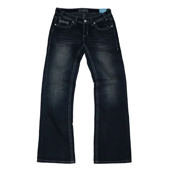 Rock & Roll Cowgirl Ladies Riding Boot Cut Jeans 29x34 Rhinestone Big Stitch - Picture 2 of 14